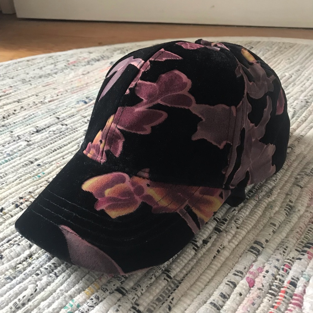 Anthropologie Velvet Floral Baseball Hat